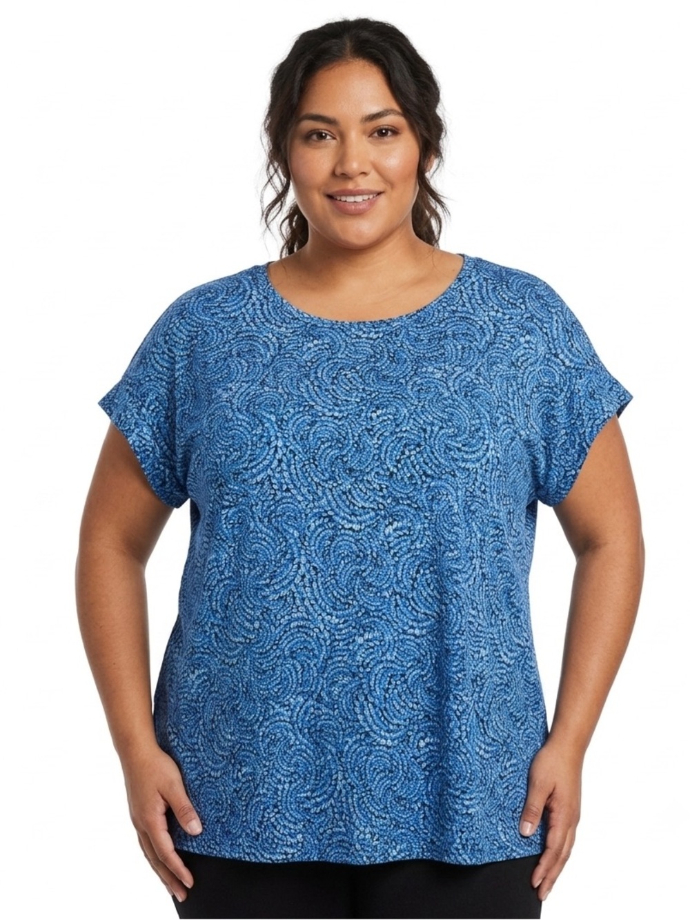 Michael Kors Plus Size Blue Swirl Short Sleeve Top
